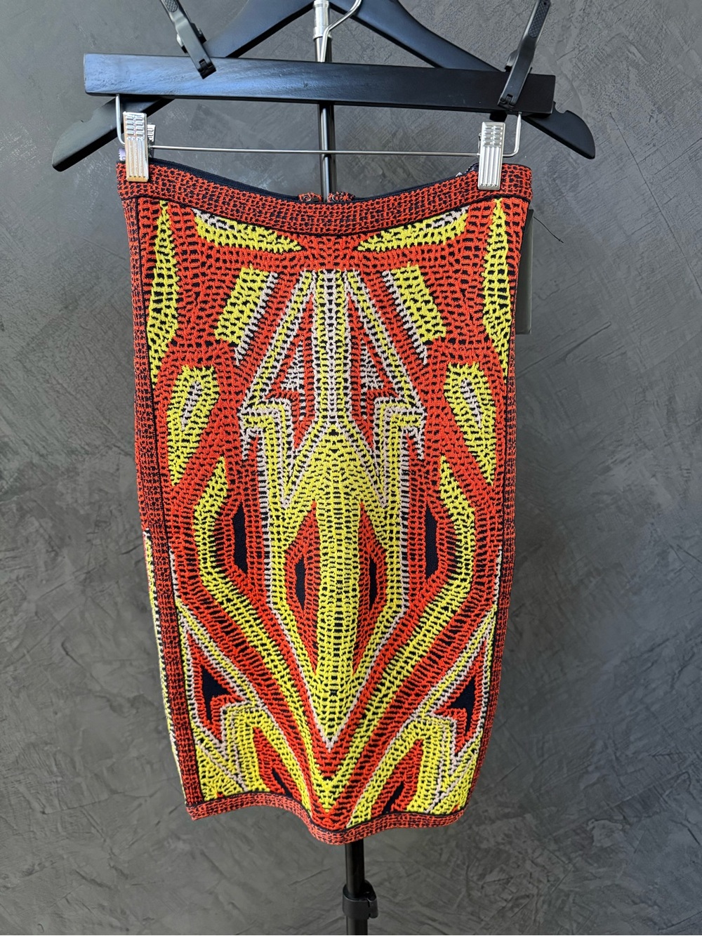 NWT Herve Leger Orange & Yellow Geometric Knit Pencil Skirt